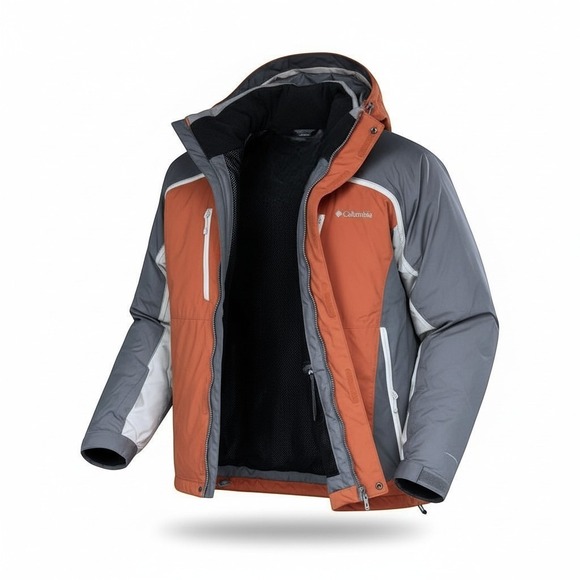 COLUMBIA Interchange 3 in 1 Mens Insulated Coat Jacket Burnt Orange Gray Size M - Picture 2 of 15